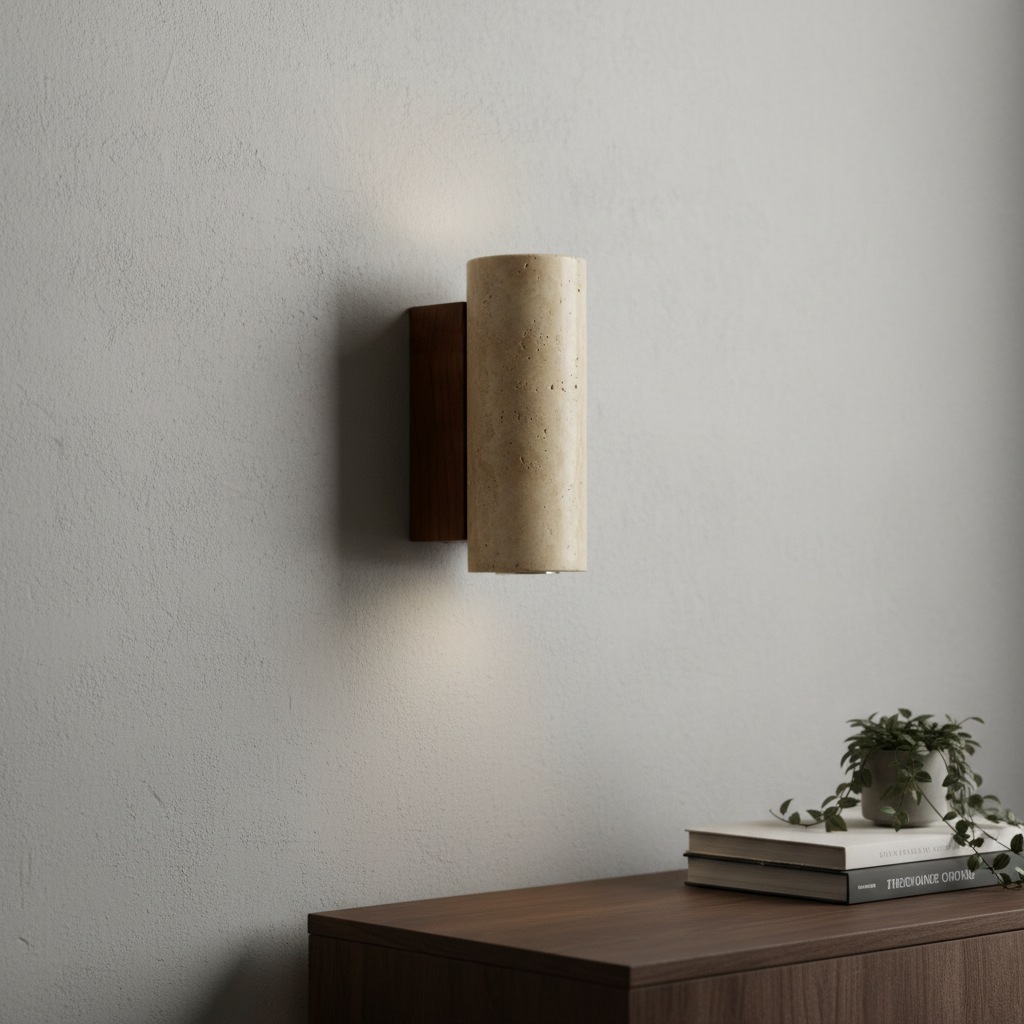 Pierre Style Applique murale en travertin | Design cylindrique en pierre | Style ...